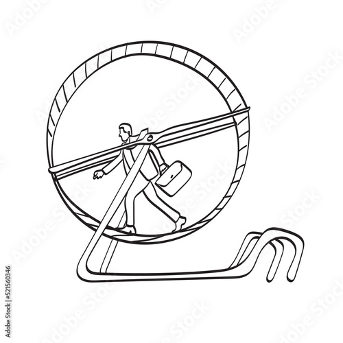 line art businessman walking on hamster wheel illustration vector hand drawn isolated on white background