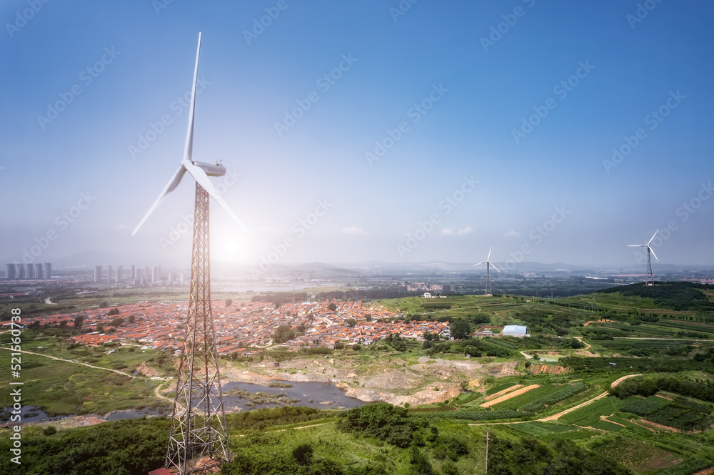 Aerial photography outdoor farmland wind turbine Aerial photography outdoor farmland wind turbine