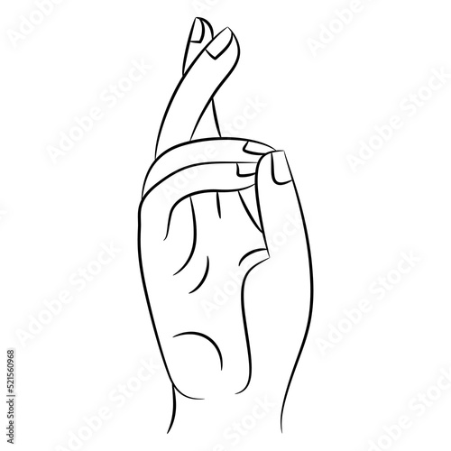 
Human hand in holy blessing gesture. Russian Orthodox icon. Black and white linear silhouette.