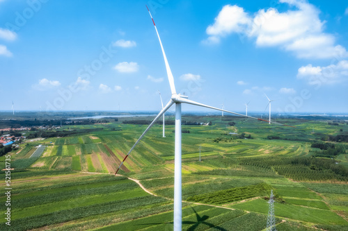 Aerial photography outdoor farmland wind turbine