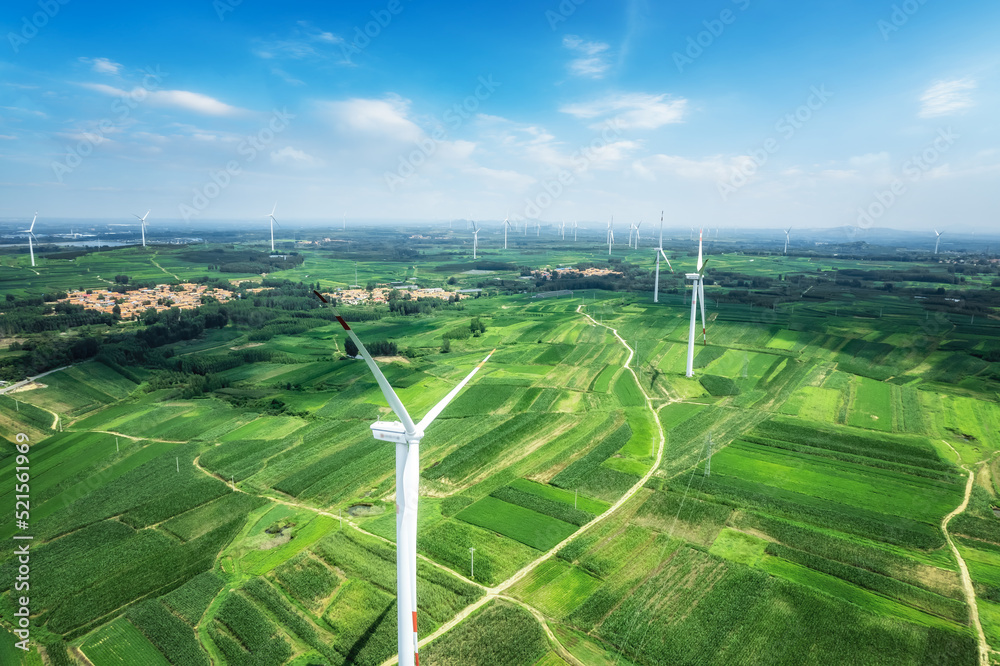Obraz premium Aerial photography outdoor farmland wind turbine