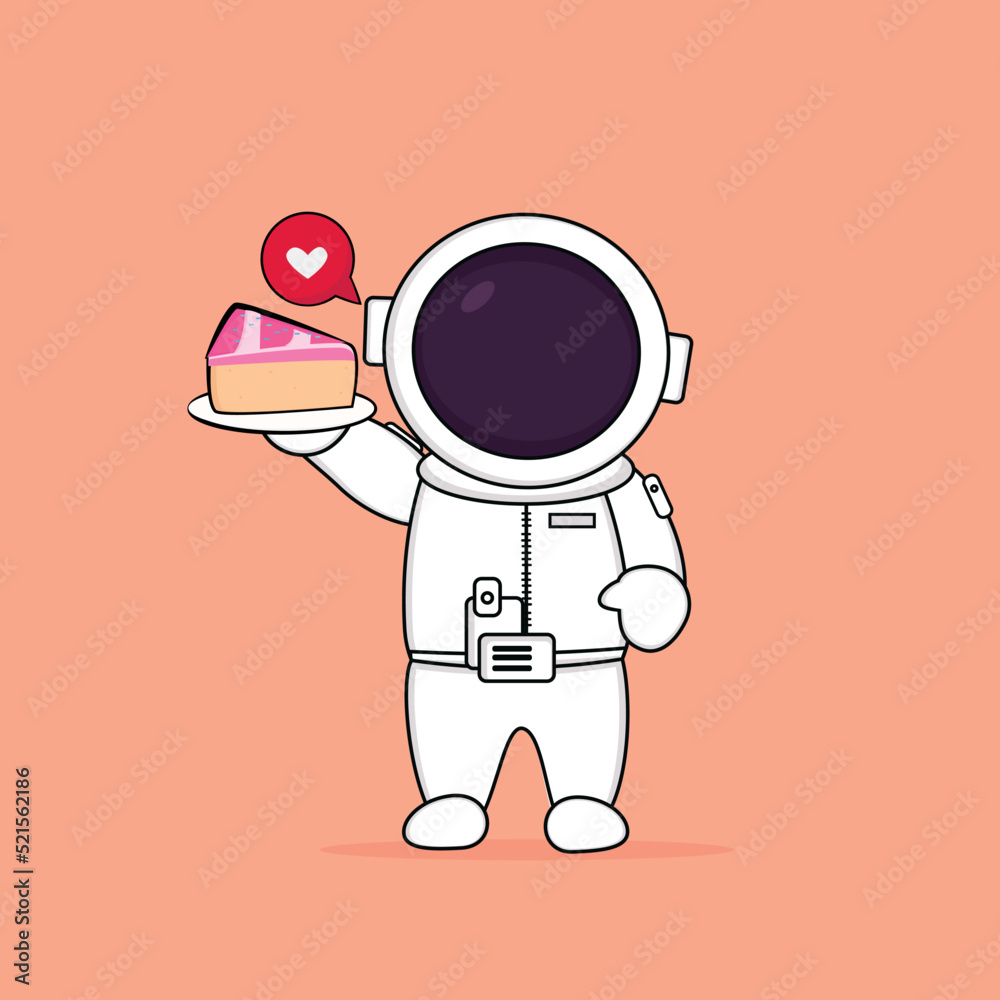 cute happy astronaut holding cake