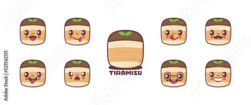 cute tiramisu cartoon. italian dessert vector illustration. icon, emoticons, cartoons