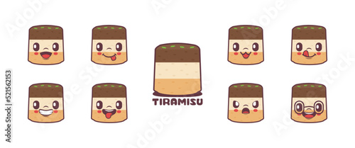 tiramisu cartoon. italian dessert vector illustration. icon, emoticons, cartoons