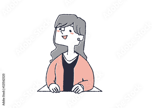 下から出てきた女性　視線誘導に使える窓から関心を持って眺める人物