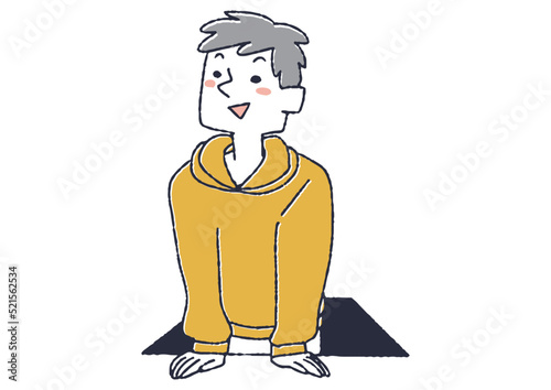 下から出てきた男性　視線誘導に使える窓から関心を持って眺める人物
