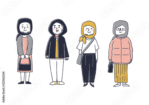 ヒジャブと近代的なファッションの組み合わせを楽しむ女性のセット