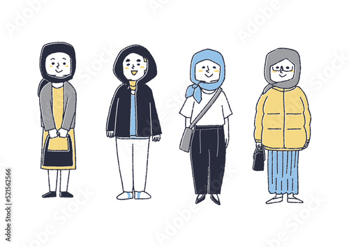 ヒジャブと近代的なファッションの組み合わせを楽しむ女性のセット