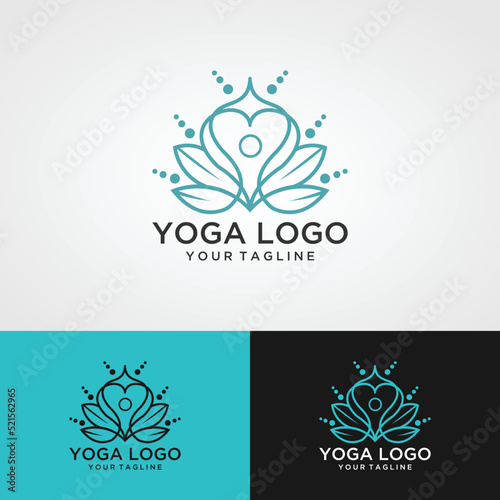 yoga logo desain stok. meditasi manusia dalam ilustrasi vektor bunga teratai dalam warna ungu
