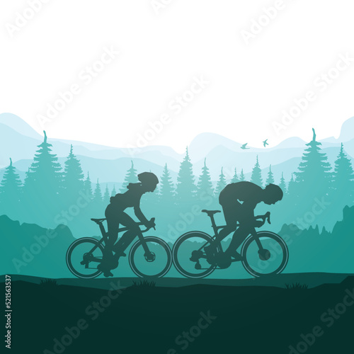 Silhouette of the cycling a bicycle Vector illustration.