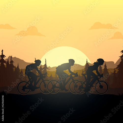 Silhouette of the cycling a bicycle Vector illustration.