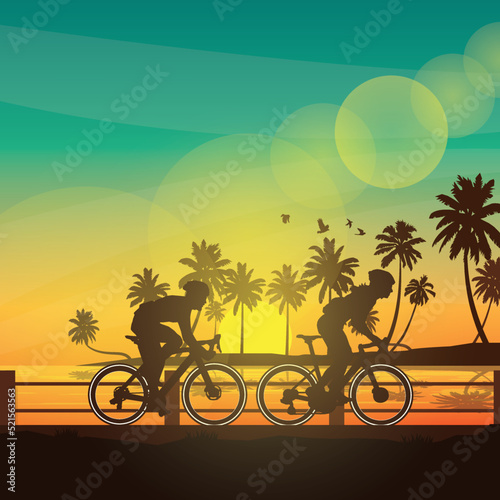 Silhouette of the cycling a bicycle Vector illustration.