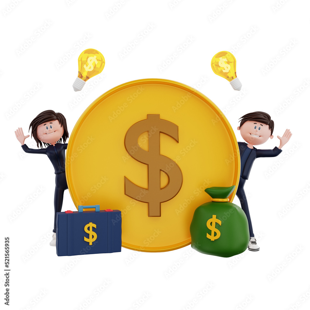 3d rendering finance character dollar coin illustration object 3d rendering finance character dollar coin illustration object