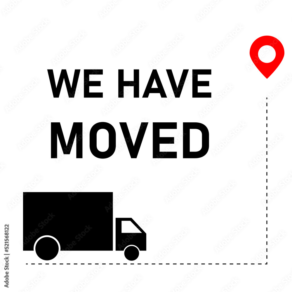 We have moved icon. Relocation. Changed address. GPS guide We have moved icon. Relocation. Changed address. GPS guide