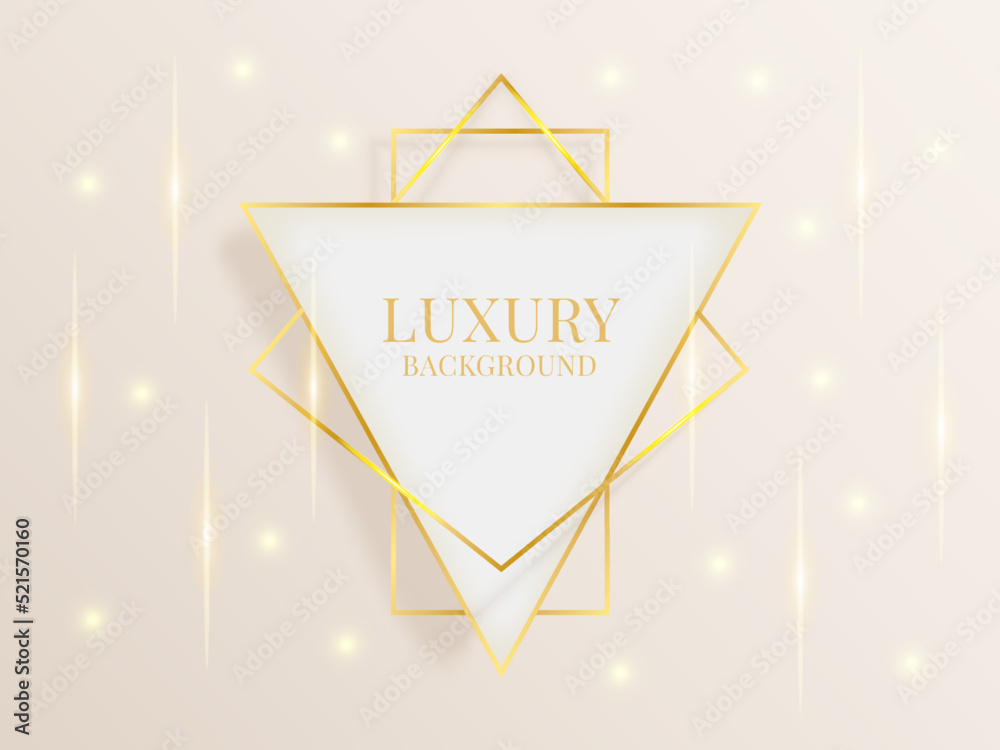 Naklejka premium Luxury golden glitter background. 3d line shapes, gold abstract award sale banner with copy space, triangular form, beauty bright card frame for greeting card. Vector design background