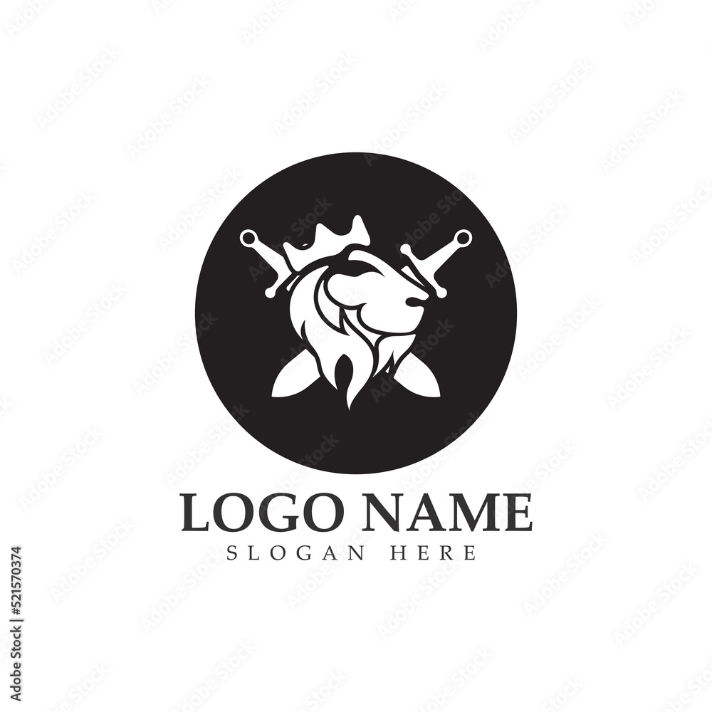 Lion King logo vector illustration design.gold lion king head sign concept isolated black background Lion King logo vector illustration design.gold lion king head sign concept isolated black background