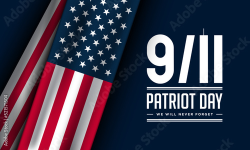 Vector banner design template with American flag and text on dark blue background for Patriot Day.