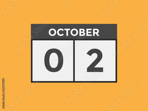 october 2 Calendar icon Design. Calendar Date 2nd october. Calendar template 
