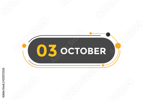 october 3 Calendar icon Design. Calendar Date 3rd october. Calendar template 
