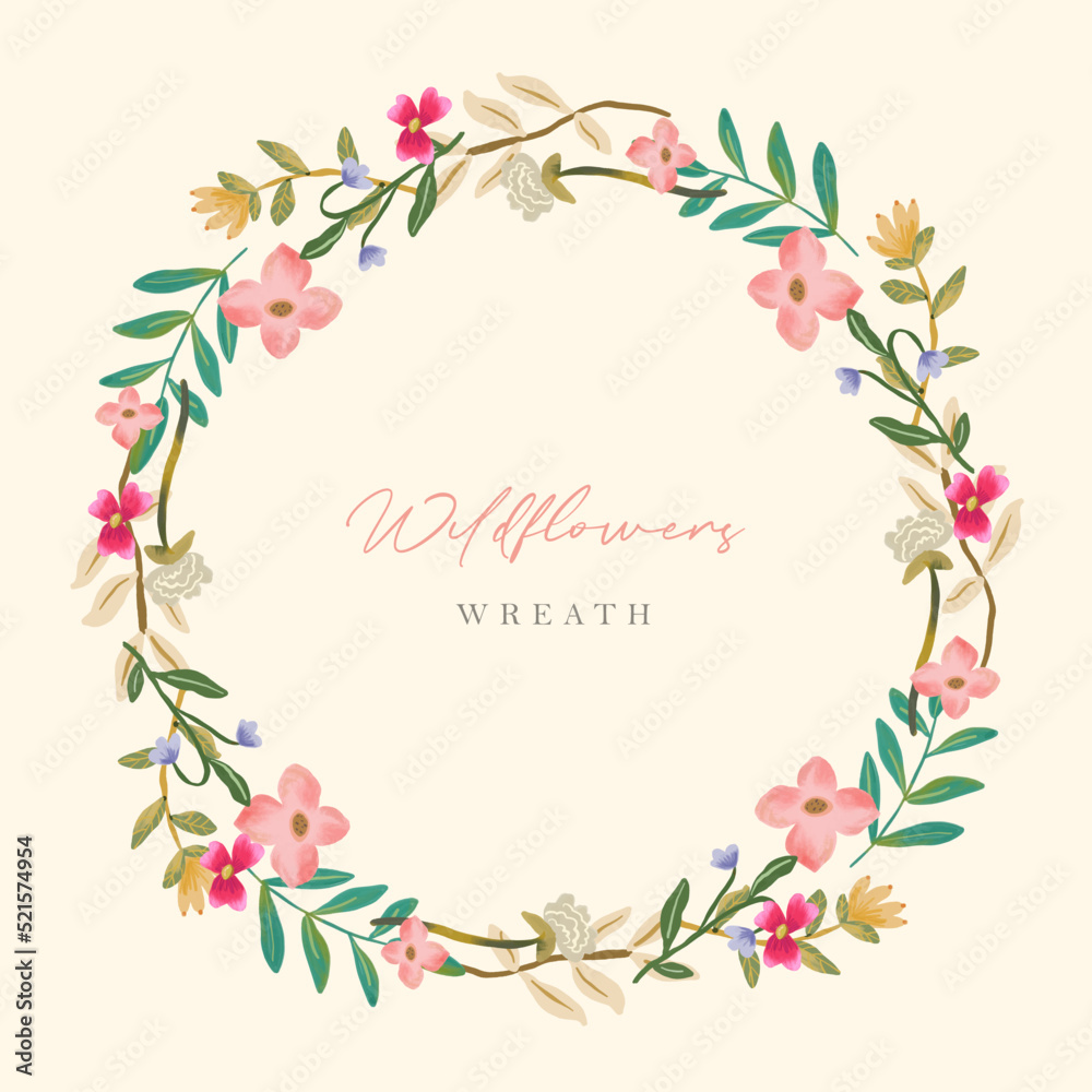 pink wildflower wreath frame