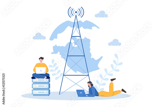 ISP or Internet Service Provider Cartoon Illustration with Keywords and Icons for Intranet Access, Secure Network Connection and Privacy Protection