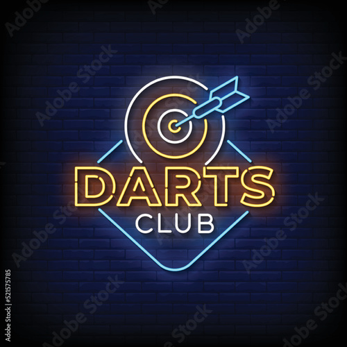 Neon Sign darts club with Brick Wall Background Vector
