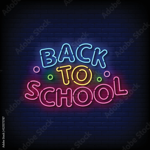 Neon Sign back to school with Brick Wall Background Vector