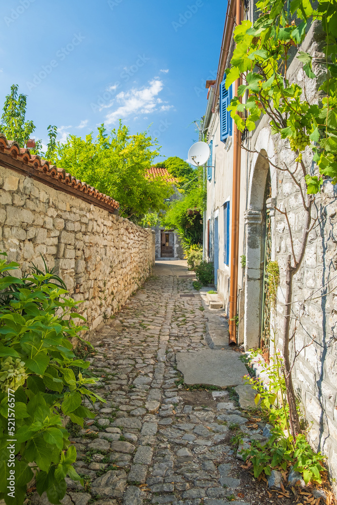 Romantic streets in the old town of Osor on the island of Cres in Croatia