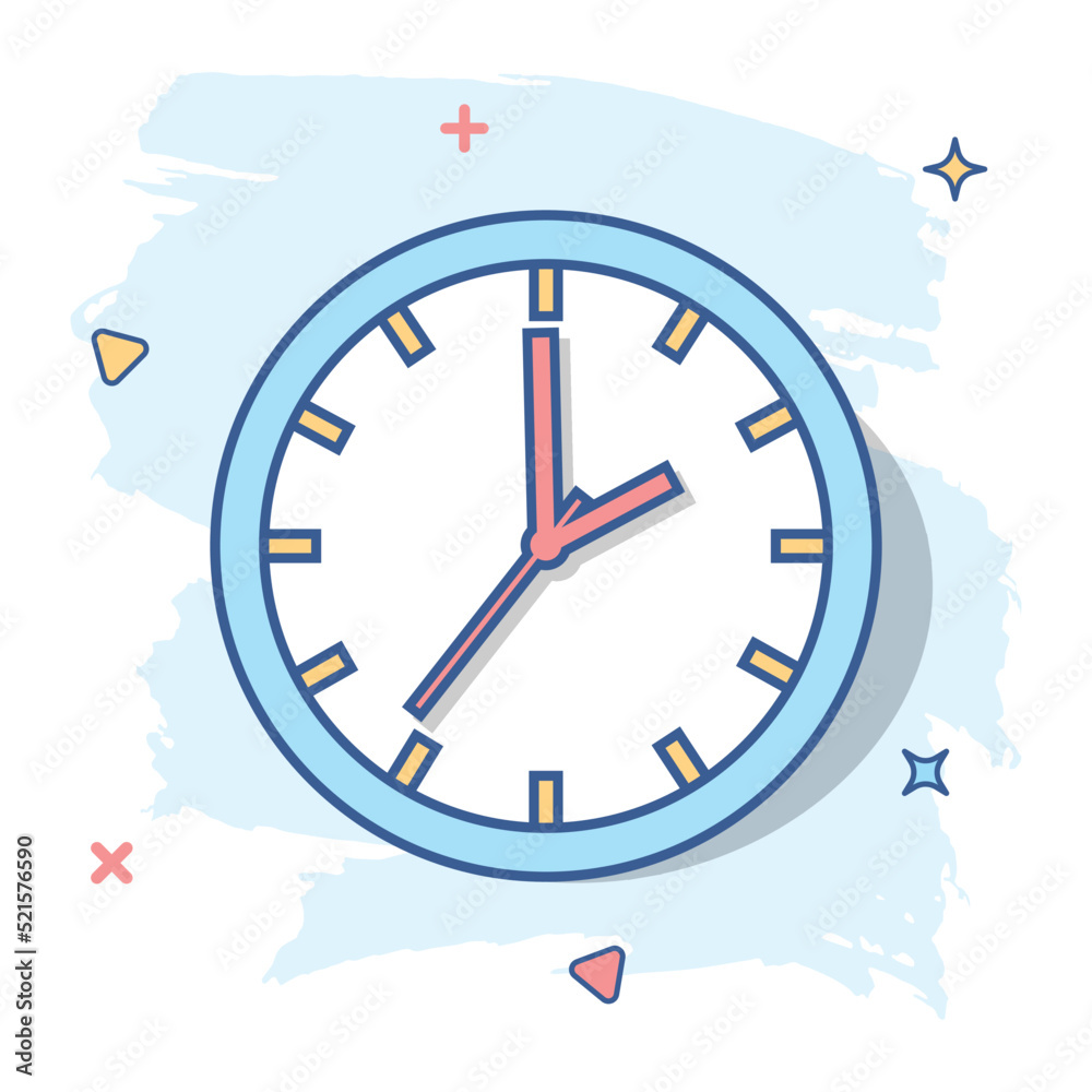 Cartoon clock timer icon in comic style. Time sign illustration pictogram. Watch splash business concept. Cartoon clock timer icon in comic style. Time sign illustration pictogram. Watch splash business concept.