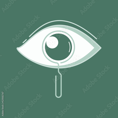 Human eye with magnifying glass icon surround the iris as a gimmick of raising awareness. Vector illustration outline flat design style.