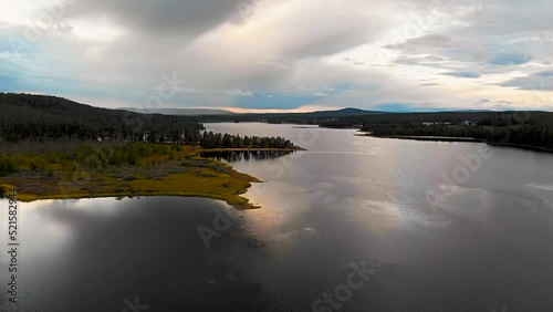 Aerial view of sunset over the Osterdalalven river in Sweden photo