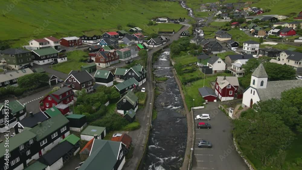 Kvivik Village on Streymoy in the Faroe Islands by Drone Kvivik Village on Streymoy in the Faroe Islands by Drone