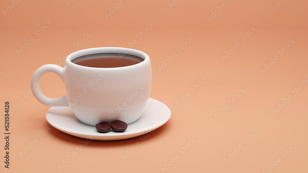 Cup of coffee and coffe beans. 3d illustration Cup of coffee and coffe beans. 3d illustration