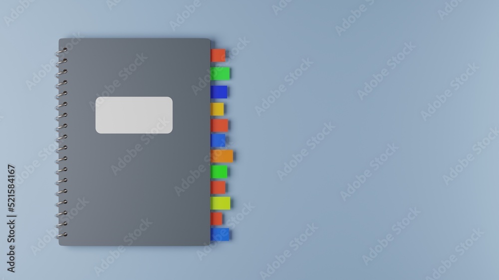 Notebook with notes inside. Stylized 3d illustration.
Notebook with notes inside. Stylized 3d illustration.
