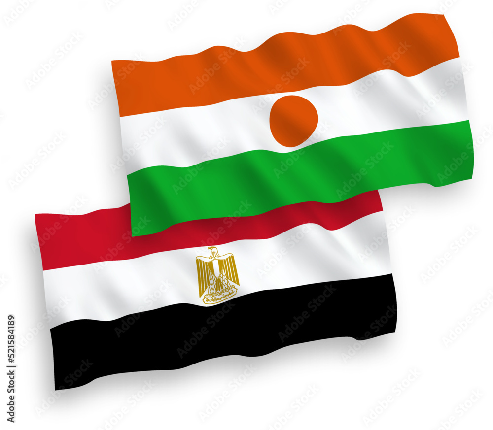 Flags of Republic of the Niger and Egypt on a white background