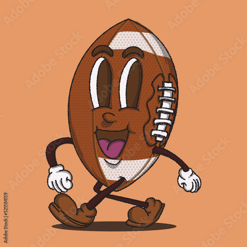 walking gridiron american football mascot vector illustration with face. for vintage retro logos and branding. funky vintage style cartoon face vector illustration