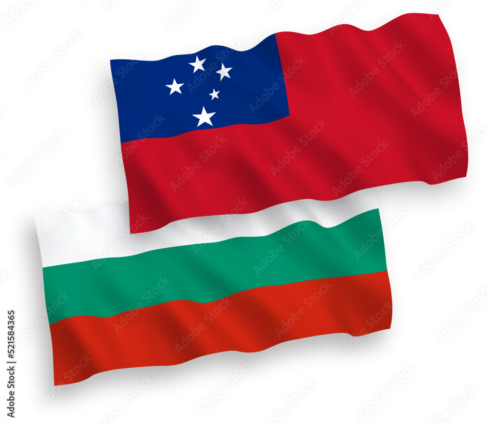 Flags of Independent State of Samoa and Bulgaria on a white background