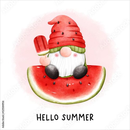watercolor watermelon gnome, fruit vector illustration