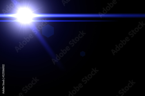 lens flares for photography and anamorphic lens flare. Blue rays light isolated on black background for overlay design © Celt Studio