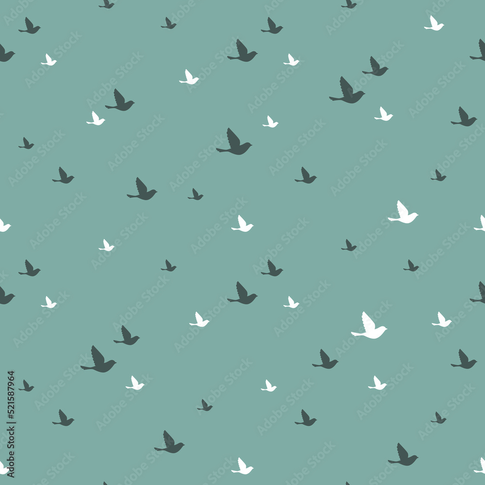 Fototapeta premium Seamless abstract pattern with flying birds on blue background.