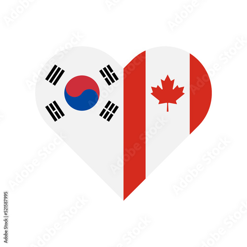 friendship concept. heart shape icon with south korean and canada flags. vector illustration isolated on white background