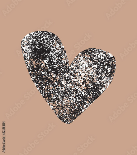 Big Brown Grunge Heart with White and Black Splatters Isolated on a Brown Background. Irregular Shape Love Symbol Print. Hand Drawn Vector Illustration with Cool Heart ideal for Card, Wall Art, Poster