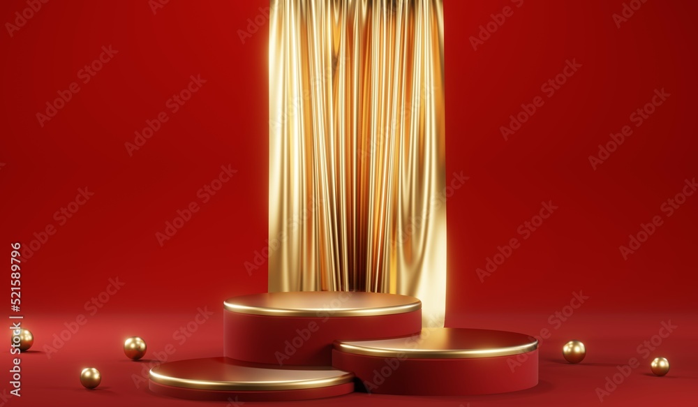 3D rendering of blank product background for cream cosmetics Modern red podium background