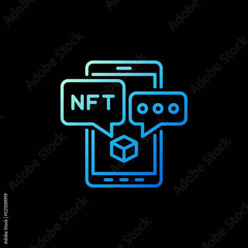 NFT on Smartphone Screen outline blue icon. Non-Fungible Token vector line sign