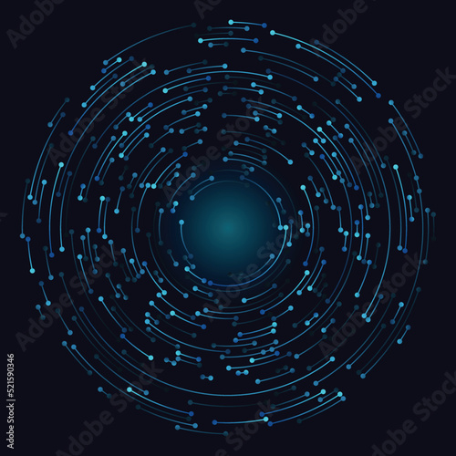 Blue lines with two dots each in a circle as a background of geometric line art. Big data or cyberspace concept.