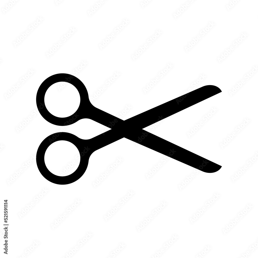Open scissors icon. Black silhouette. Vector illustration on white background. Open scissors icon. Black silhouette. Vector illustration on white background.