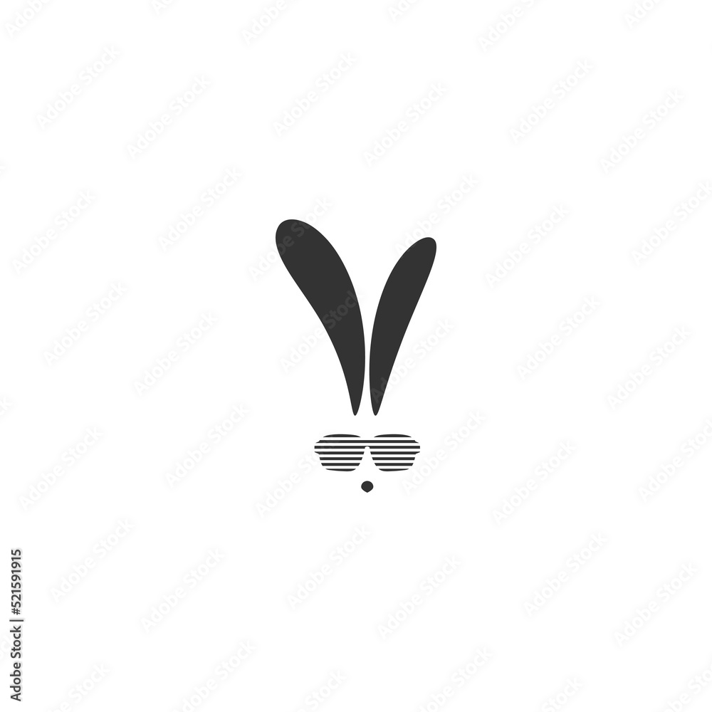 black hipster rabbit avatar with disco glasses isolated on white. Graphic rabbit. Retro party logo. black hipster rabbit avatar with disco glasses isolated on white. Graphic rabbit. Retro party logo.