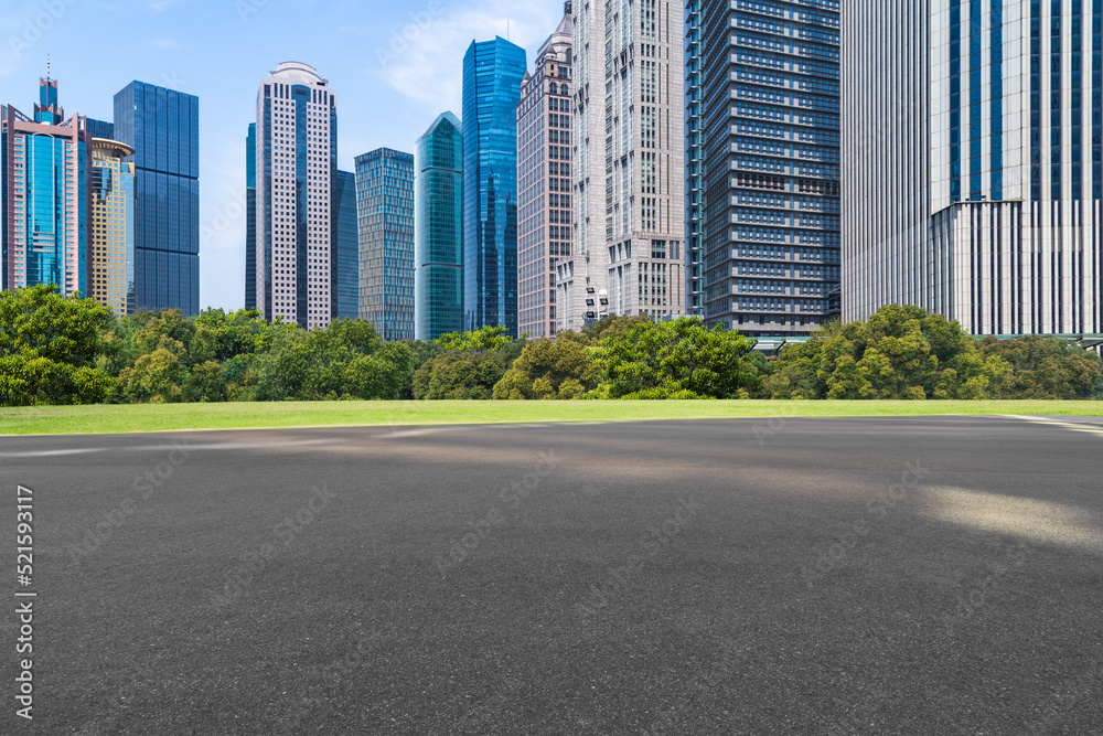 empty asphalt road with city skyline background in china.