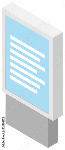 Expo center and trade show exhibition product display stand, street advertising and information promo demo counter and showcase or announcement desk, urban infrastructure element isolated on white