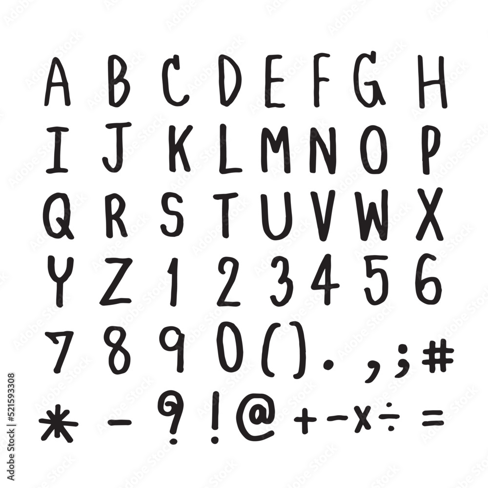 Font Alphabet A to Z and Number 0 to 9 and sign , doodle hand lettering drawing Font Alphabet A to Z and Number 0 to 9 and sign , doodle hand lettering drawing